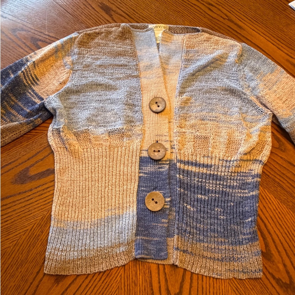 New‎ Orvis Women's Knit Cardigan Sweater Coastal Grandma Size XL Beachy Blue